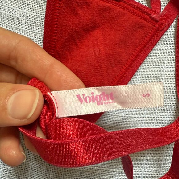 Voight Red Velvet Lingerie Set - corset garters strappy - size small - Picture 6 of 7